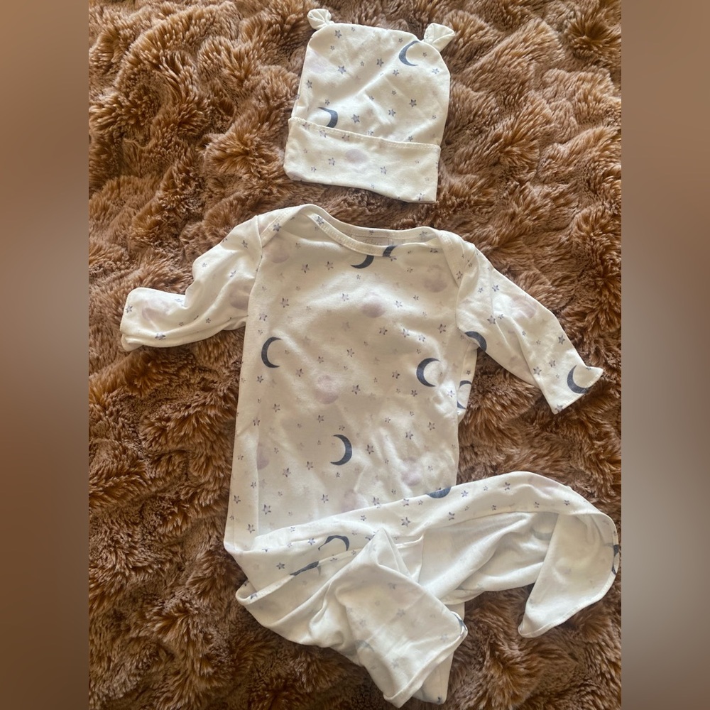 Like new gender neutral celestial baby sleep suit and hat